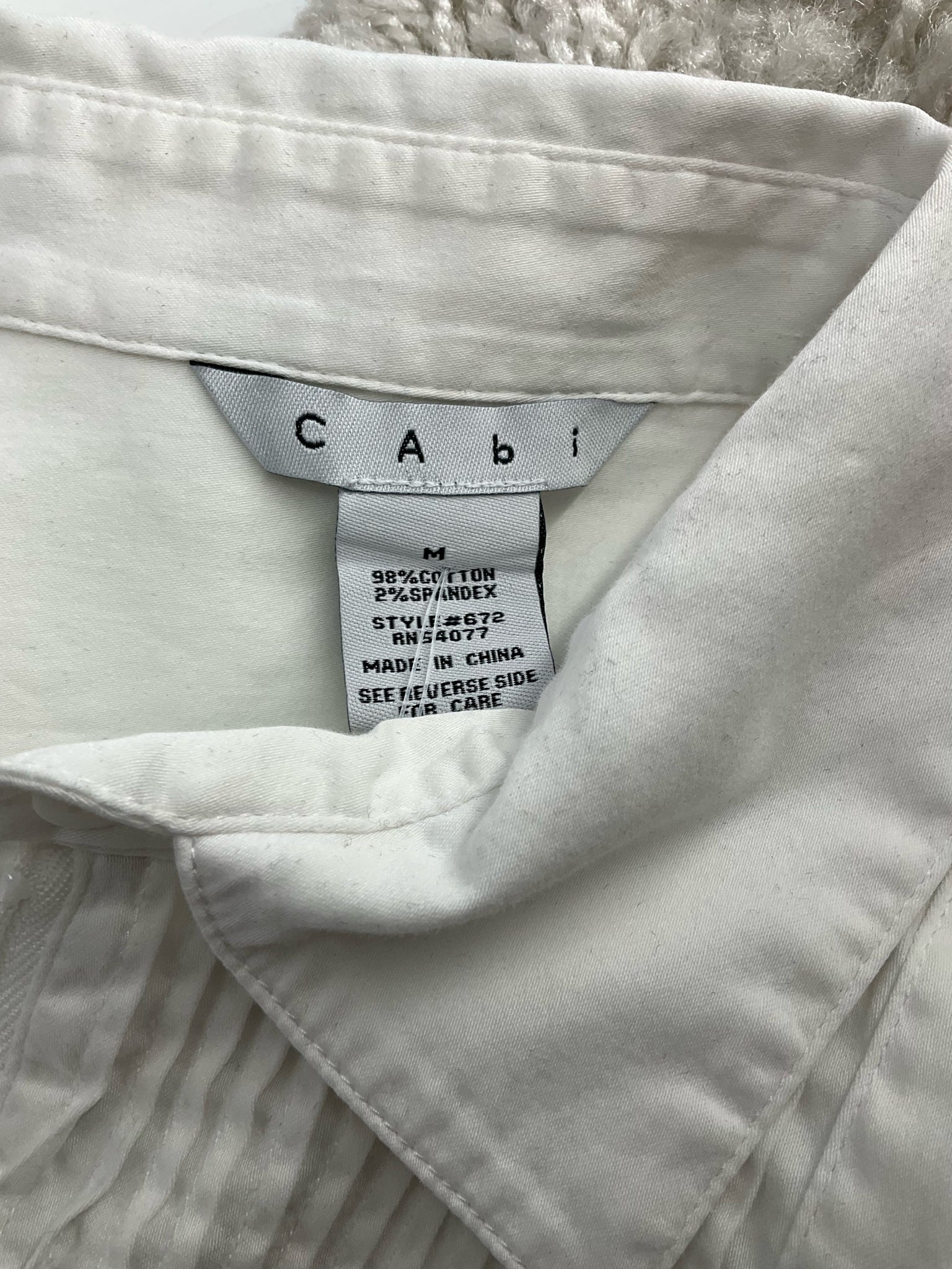 Cabi White Pintuck Blouse Cotton Stretch Hidden Placket Shirt | Size Medium - ONLINE ONLY