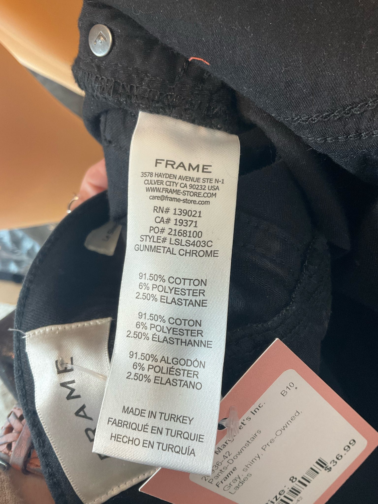 Frame Le High Skinny Coated Jeans Gray Metallic Sheen Size 8