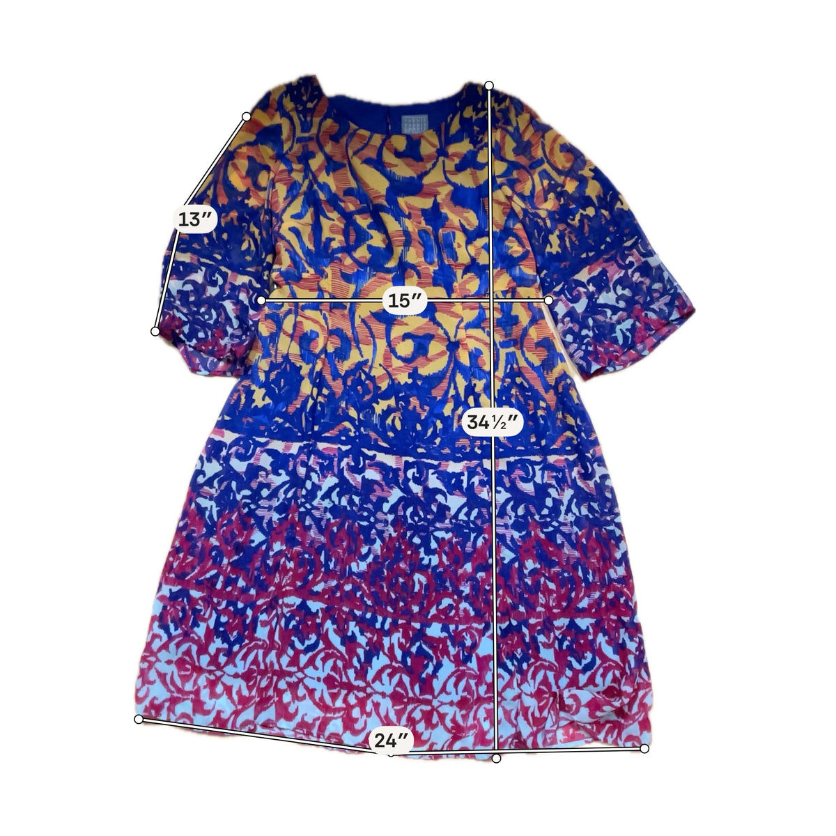 Rabbit Rabbit Rabbit Tabbi Designs Abstract Bell Sleeve Shift Dress Size 10