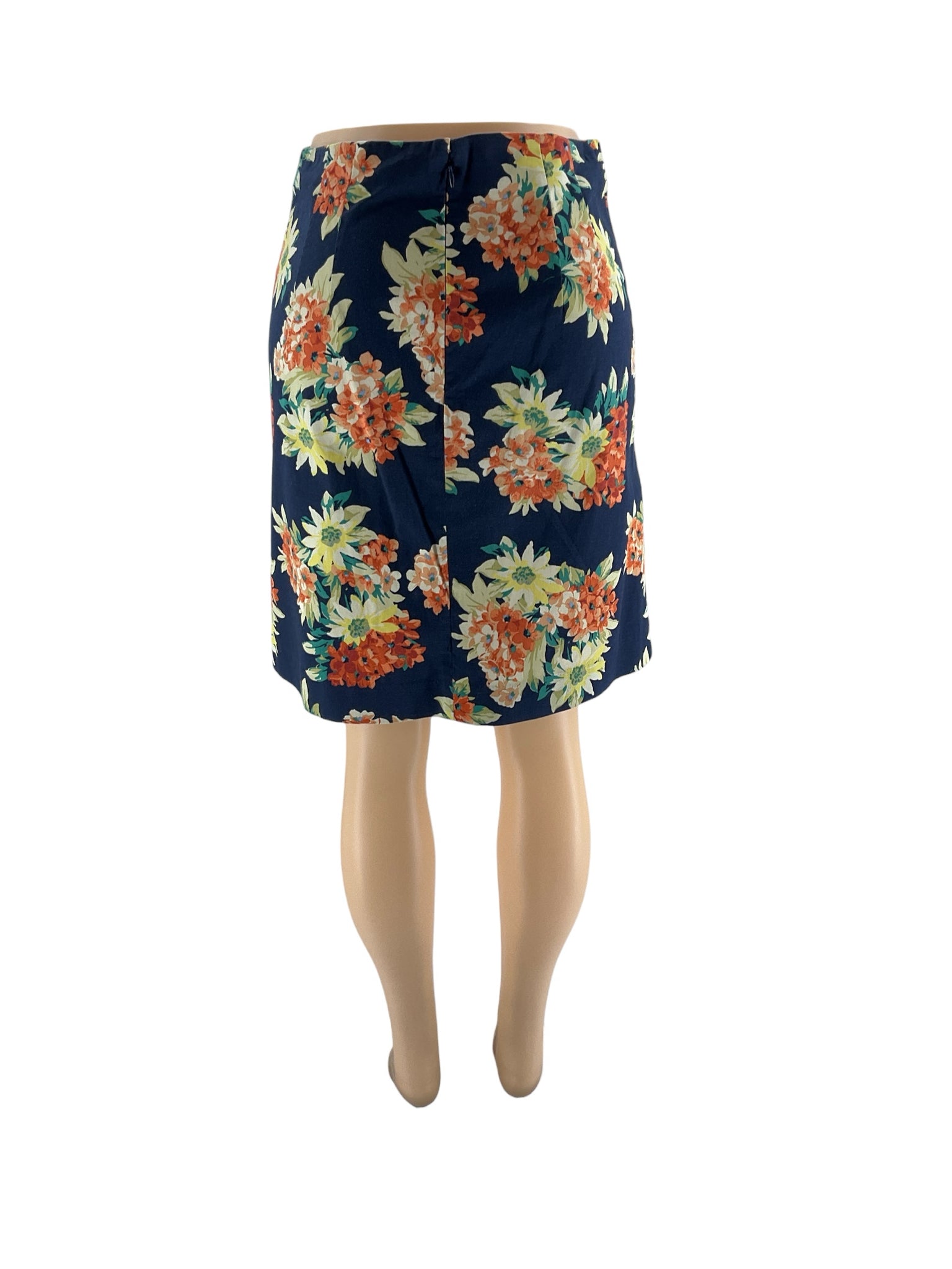 Ann Taylor navy/yellow/orange Skirt Navy/Yellow/Orange Floral Pre-Owned Ladies Skirt - Size 4 - Size 4