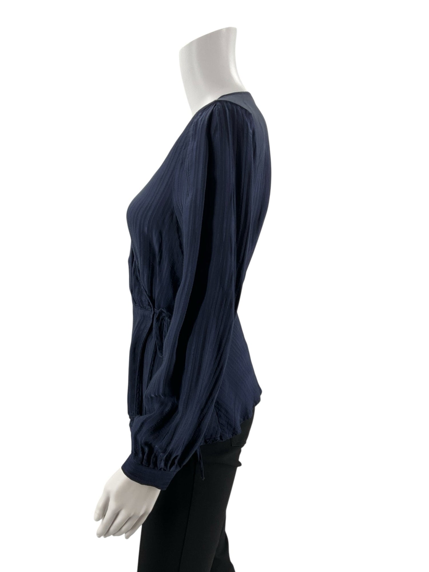 Navy ribbed crewneck long sleeve fitted pullover top for women by Banana Republic, size small petite.