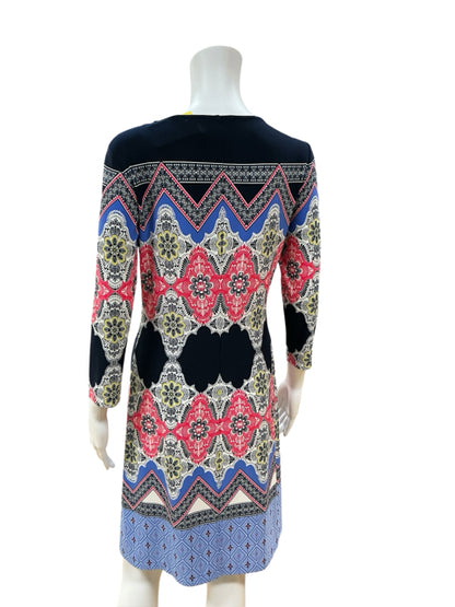 Donna Morgan Navy/white/pink Shift Mosaic Medallion Print Shift Dress Size 4 - Size 4