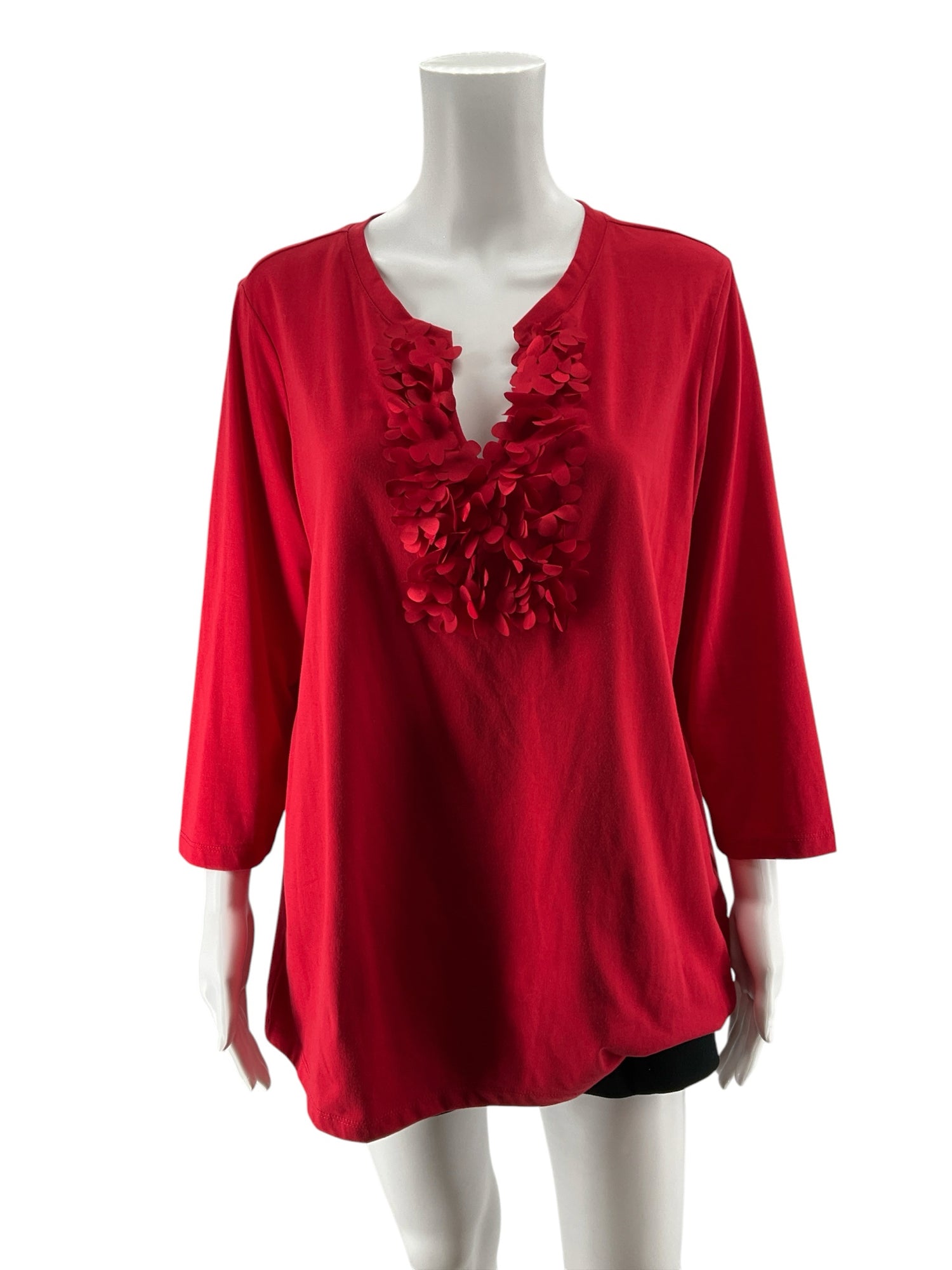 Krazy Kat Red 3D Petal Appliqué Tunic Top Size XL