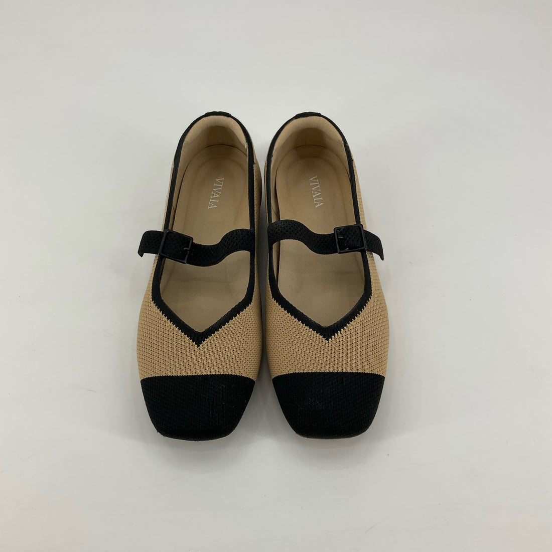 VIVAIA Melia Mary Jane Flats Black Tan Pointed Toe Knit Shoes | US 6.5