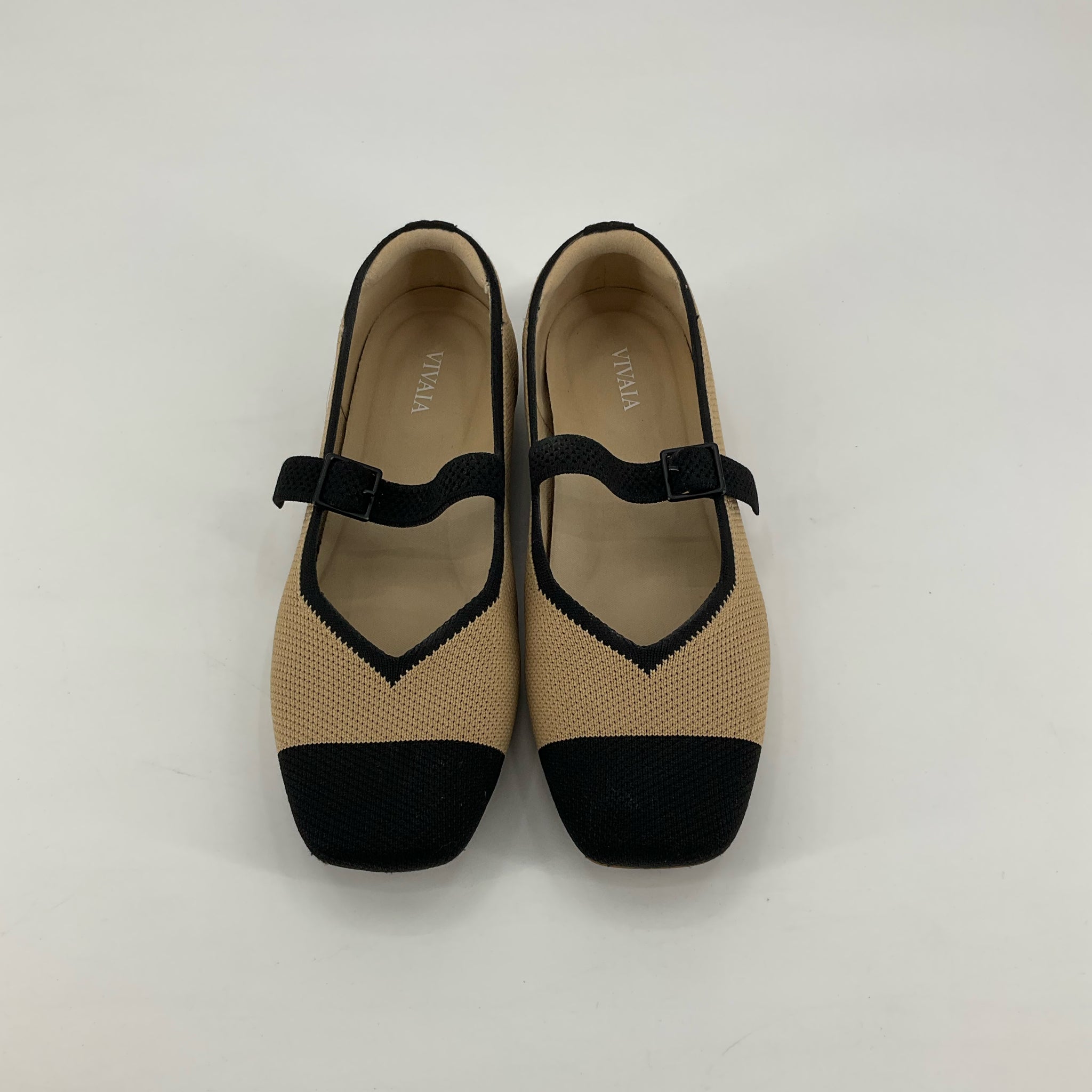 VIVAIA Melia Mary Jane Flats Black Tan Pointed Toe Knit Shoes | US 6.5