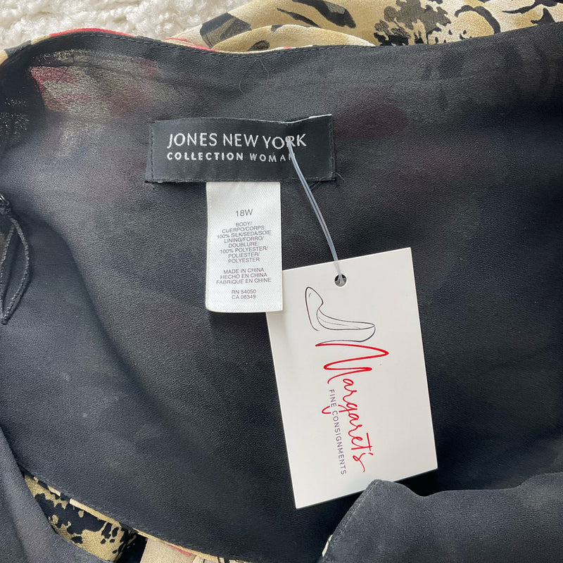 Jones New York Black/Gold/Pink Floral Pre-Owned Ladies Dress - Size 18W - Margaret’s Fine Consignment