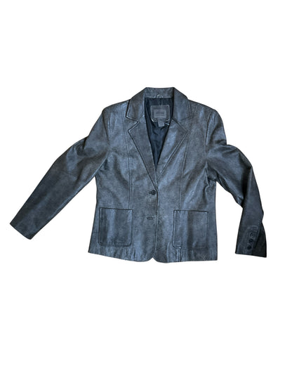 John Paul Richard Uniform Genuine Leather Blazer Jacket Size 10 Charcoal Metallic