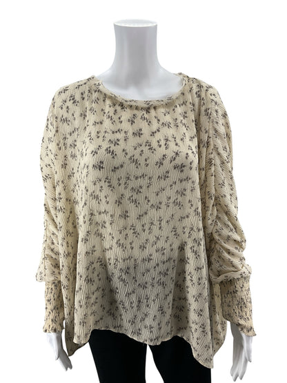 Grade &amp; Gather Cream &amp; Gray Floral Crinkle Blouse - Size S/M - ONLINE ONLY
