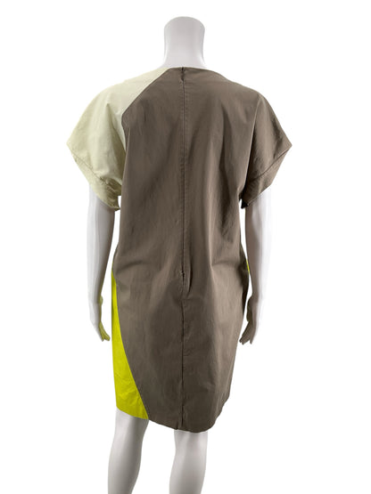 Piazza Sempione Colorblock Shift Dress Tan Cream Lime | US 12 (IT 48)