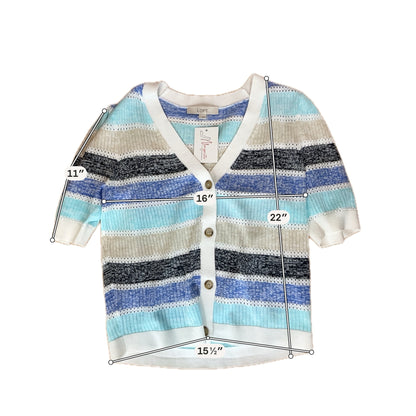 LOFT Striped Puff Sleeve Cotton Sweater Cardigan Size Large - ONLINE ONLY