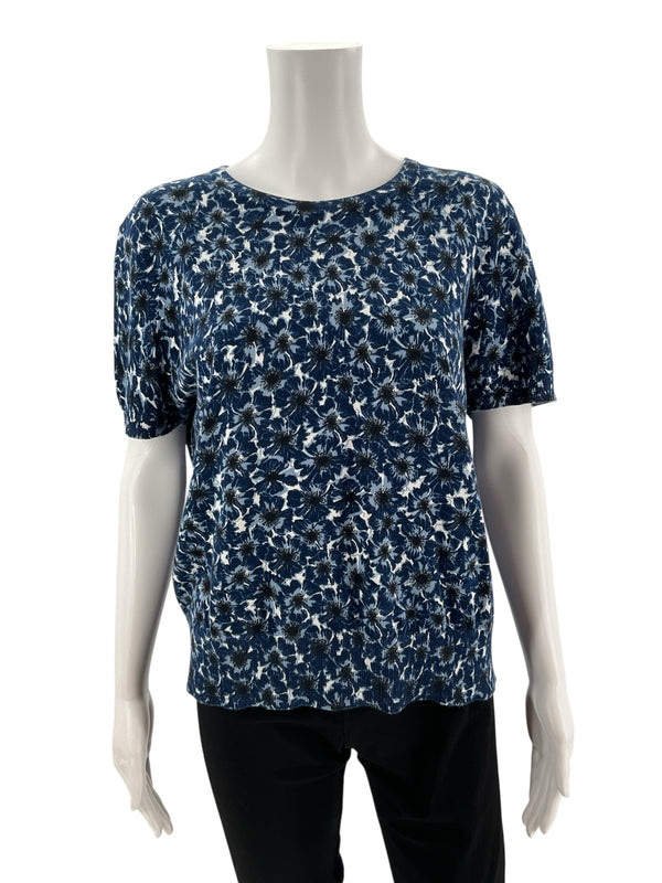 Brooks Brothers Navy/White Floral Pre-Owned Ladies Top - Size Large