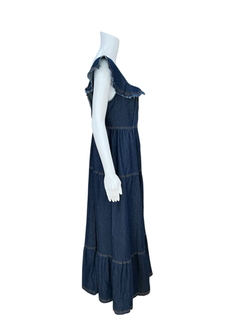 Urban Daizy Ruffled Off-Shoulder Denim Boho Maxi Dress | Size Medium - ONLINE ONLY