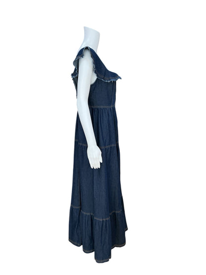 Urban Daizy Ruffled Off-Shoulder Denim Boho Maxi Dress | Size Medium - ONLINE ONLY