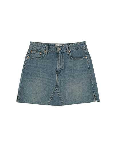 PAIGE Paige Jessie High-Waisted A-Line Denim Mini Skirt Raw Hem Blue Size 6