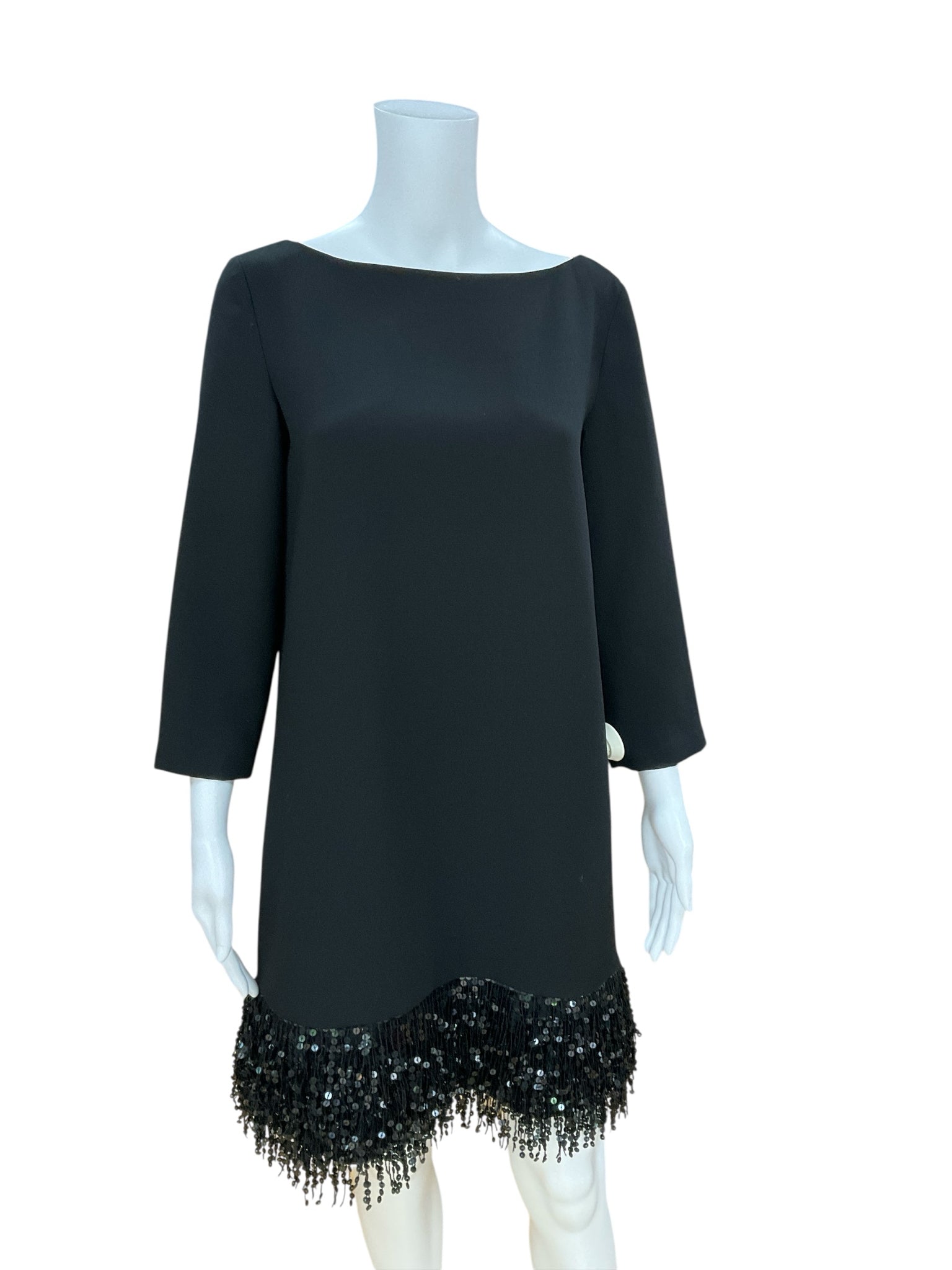 Kate Spade New York Black Shift Sequin Fringe Crepe Shift Dress Black Size 6 - Size 6