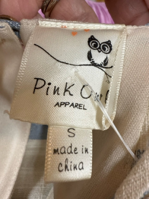 Pink Owl tan/blue Mini Striped Halter Mini Dress Blue Ivory Cotton Sundress Size Small - Size S