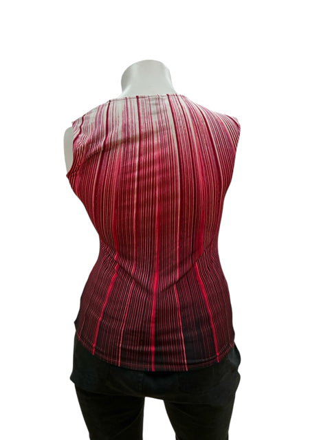 Back view of Worthington pink and white print top, size large, featuring a fitted silhouette and gradient stripe pattern.