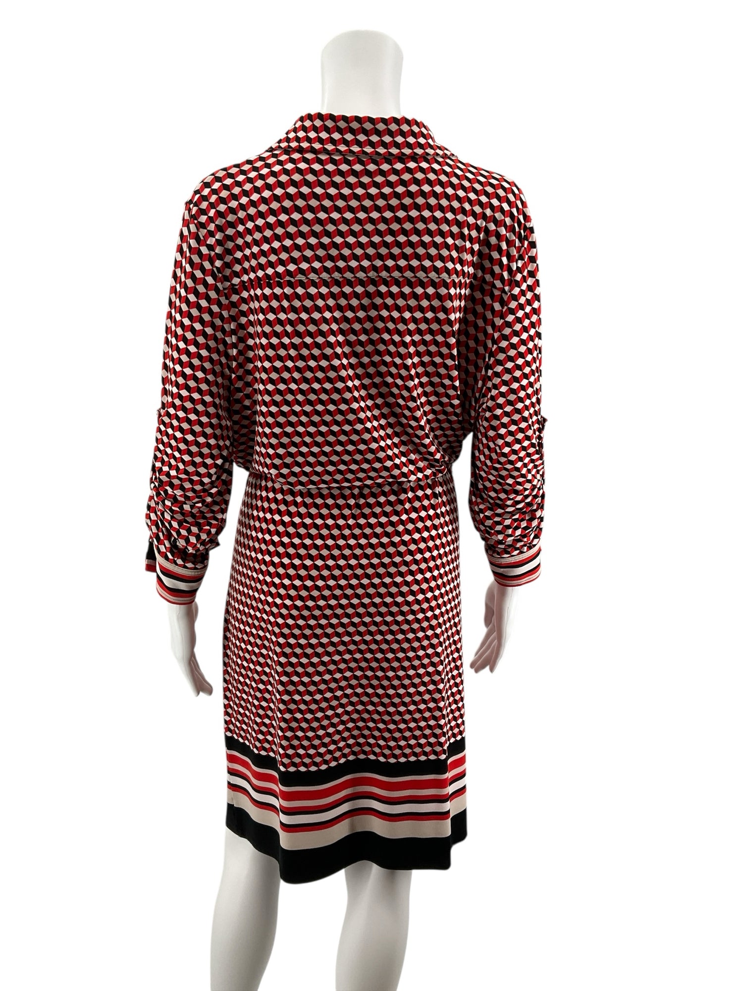 Tommy Hilfiger Geometric Cube Print Shirtdress Red Navy Size 14