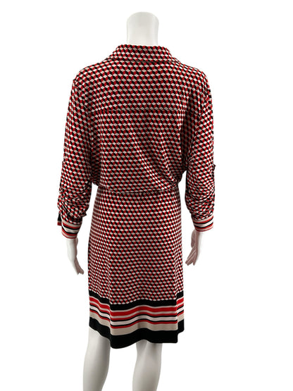 Tommy Hilfiger Geometric Cube Print Shirtdress Red Navy Size 14