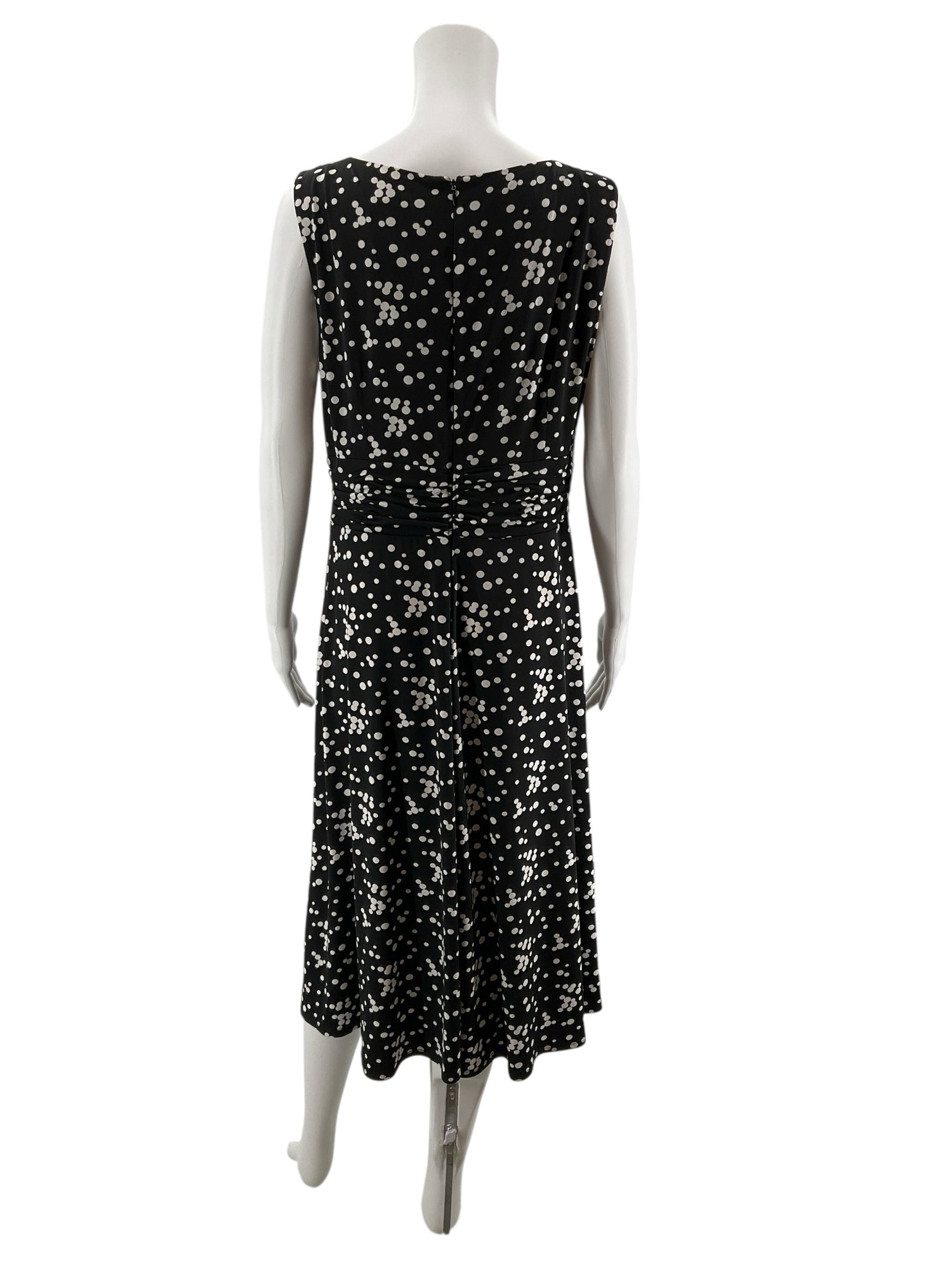 Jessica Howard Black &amp; White Polka Dot Ruched A-Line Midi Dress Size 12