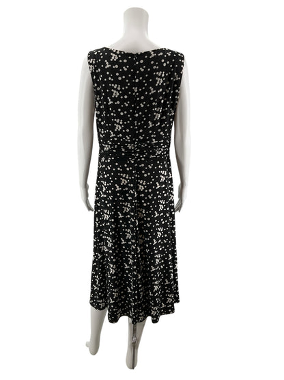 Jessica Howard Black &amp; White Polka Dot Ruched A-Line Midi Dress Size 12