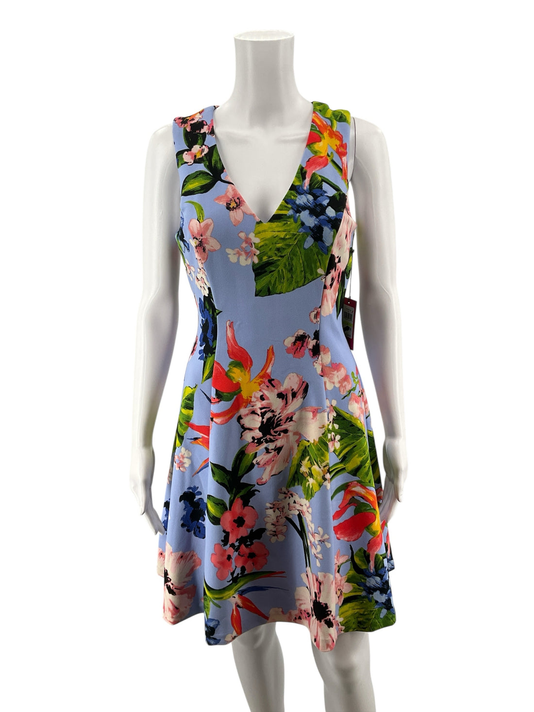 Vince Camuto lavender/coral/green Sleeveless Lavender/Coral/Green Floral Pre-Owned Ladies Dress - Size 4 - Size 4
