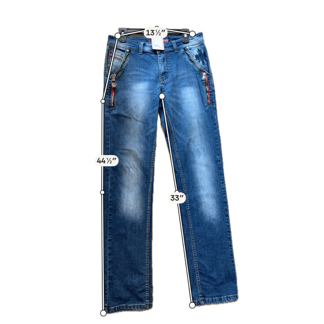 Anwame Jeans Womens Size 10 Blue Denim Y2K Straight Leg Embellished Zipper Pockets