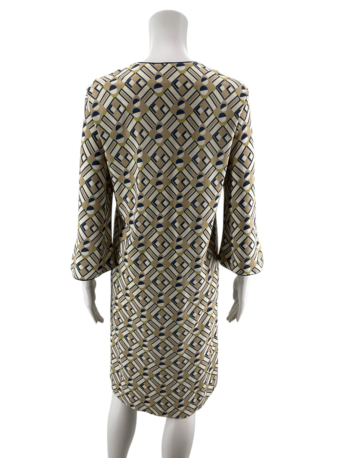 J. McLaughlin Catalina Cloth Geometric Print Shift Dress 3/4 Bell Sleeve Size Medium