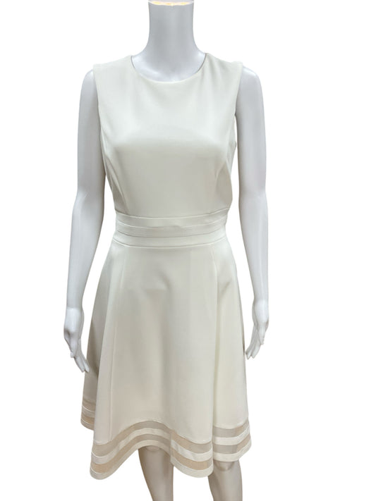 Calvin Klein Size 8 Cream Solid Consignment Ladies Dress - Front view 