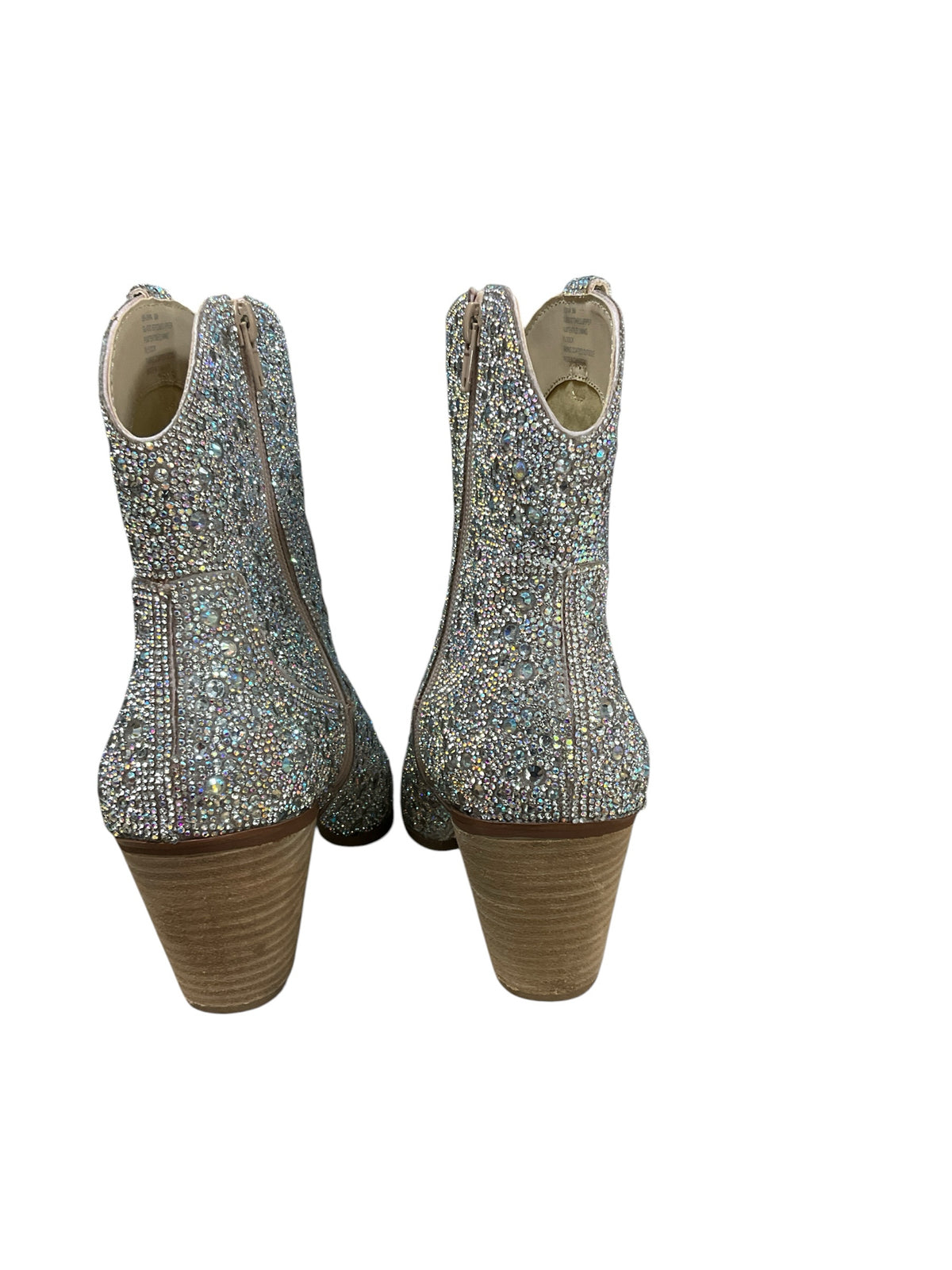 Betsey Johnson Cady Silver Rhinestone Western Cowboy Boots Size 8.5