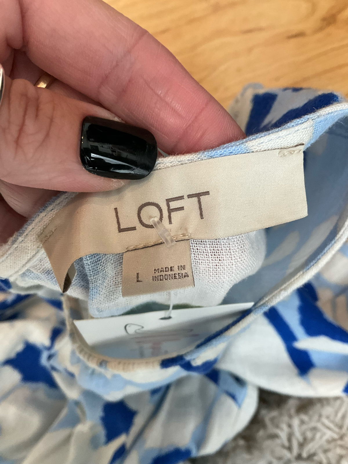 LOFT Floral Puff Sleeve Rayon Linen Blend Dress Blue White Size Large - ONLINE ONLY