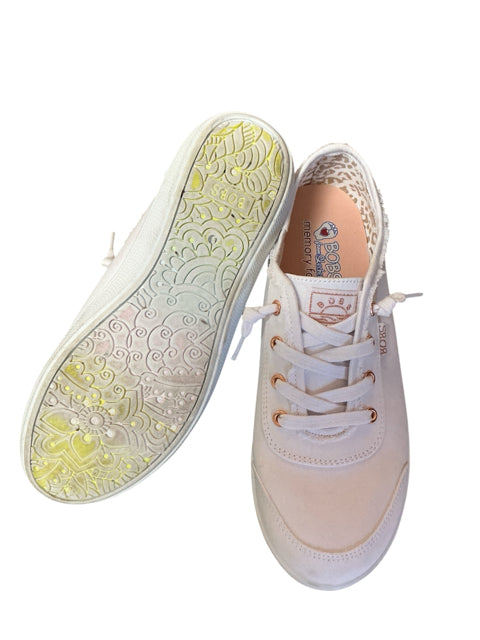 Bobs by Skechers B Cute Leopard Lined Canvas Sneakers White Rose Gold Size 8