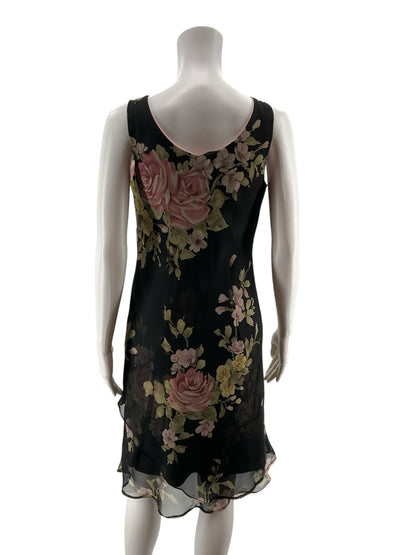 Jessica Howard Black &amp; Rose Gold Floral Cowl Neck Asymmetrical Dress Size Small