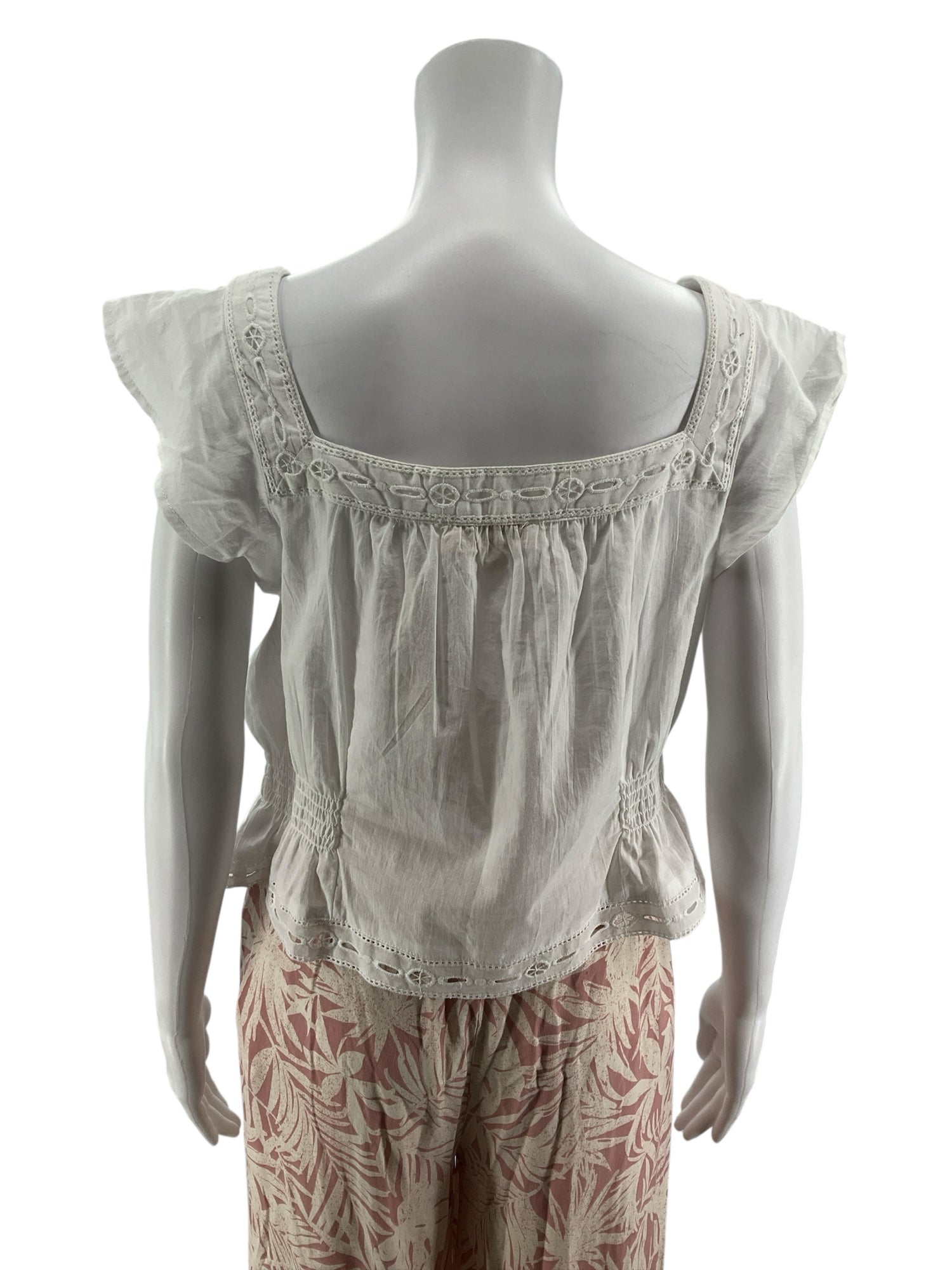 Jennifer &amp; Grace Organic Cotton Embroidered Eyelet Boho Top Size Medium NWT