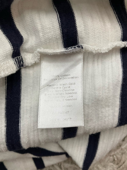 Talbots white and navy striped boatneck top for women in size large petite, featuring a classic Breton style.