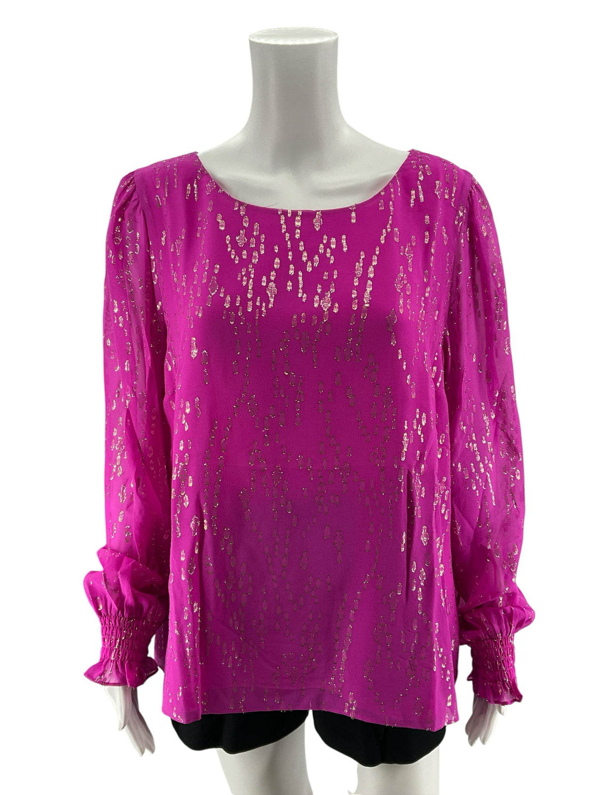 Lilly Pulitzer Avah Top Fuchsia Pink Silk Metallic Blouse Size XL
