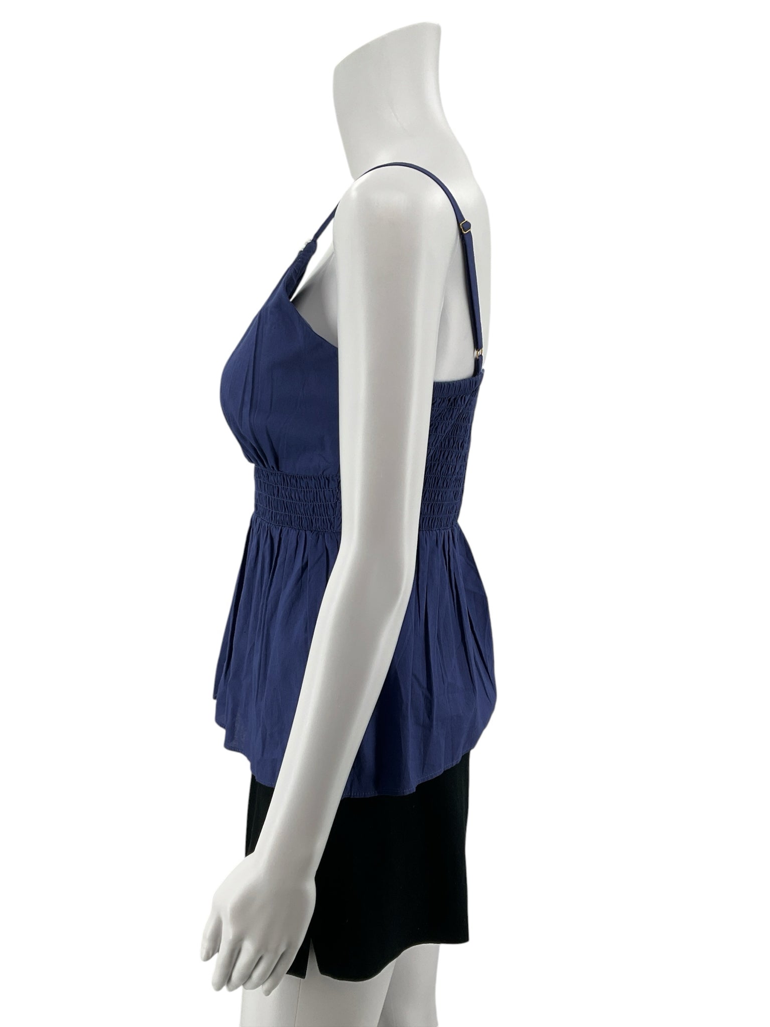 Lilly Pulitzer Artisan Top Navy White Crochet Trim Peplum Cami Size 2