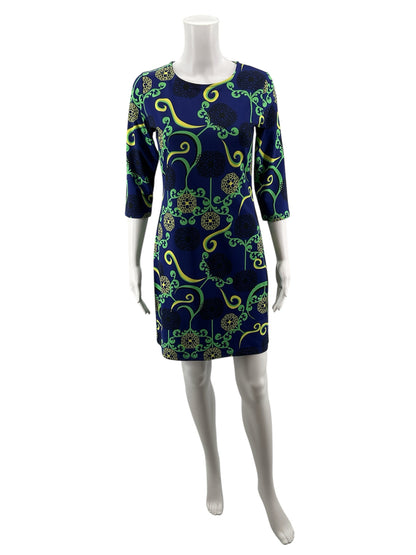 Tracy Negoshian Blue/Green/yellow Print Pre-Owned Ladies Dress - Size XS