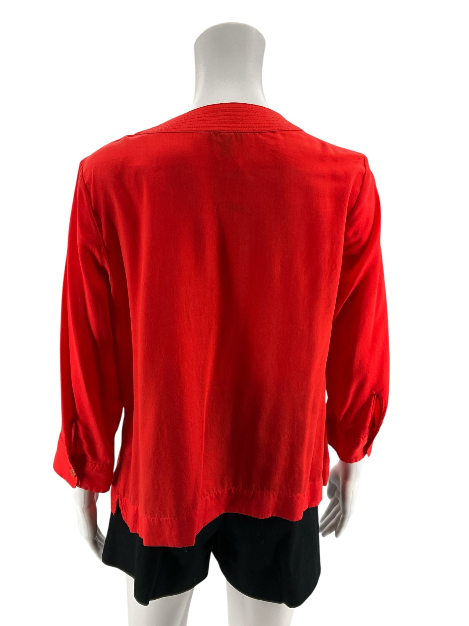 Talbots Petites Orange Tencel Blouse Size 10P Button Shoulder Roll-Tab Sleeve Top