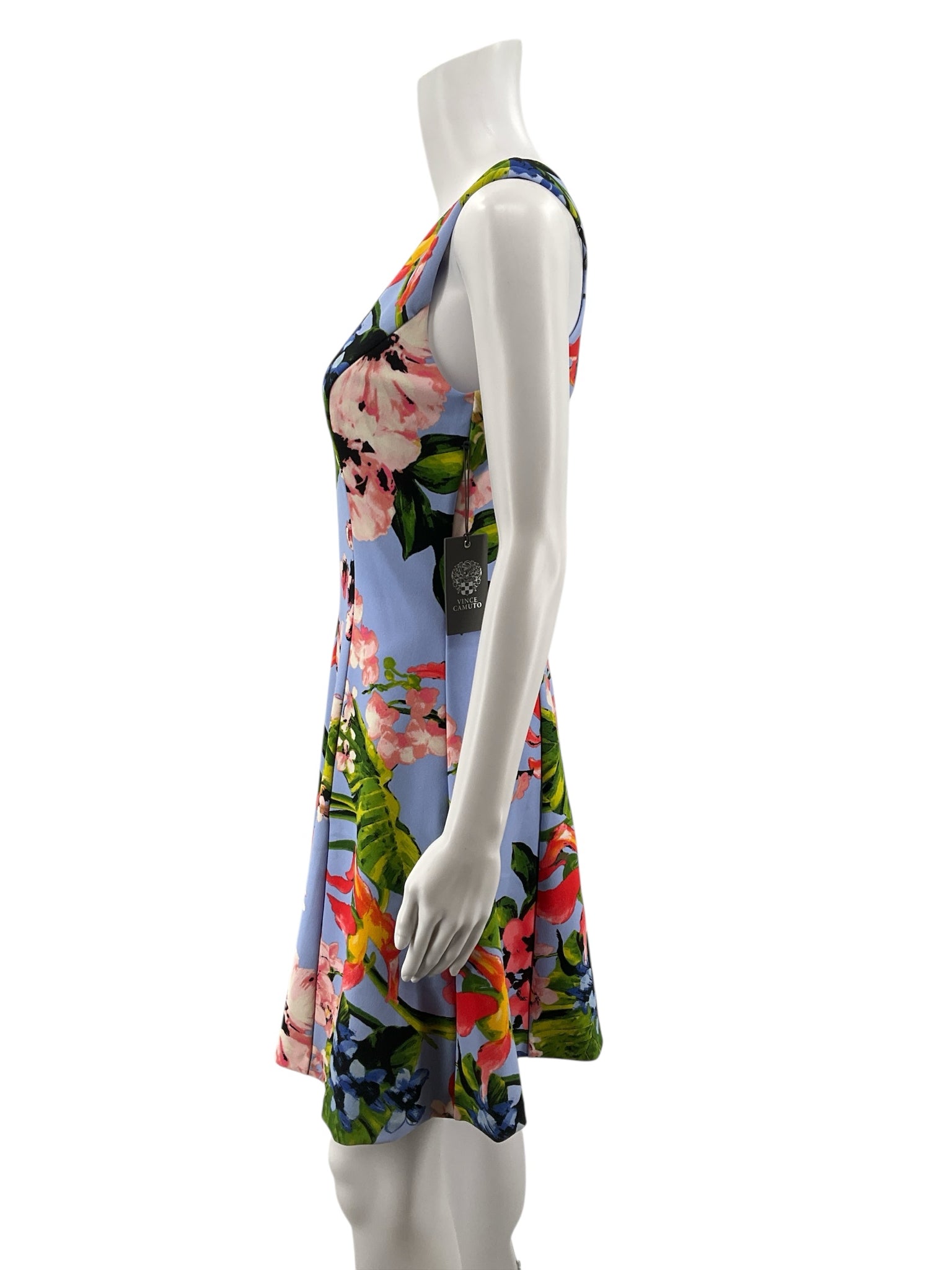 Vince Camuto lavender/coral/green Sleeveless Lavender/Coral/Green Floral Pre-Owned Ladies Dress - Size 4 - Size 4