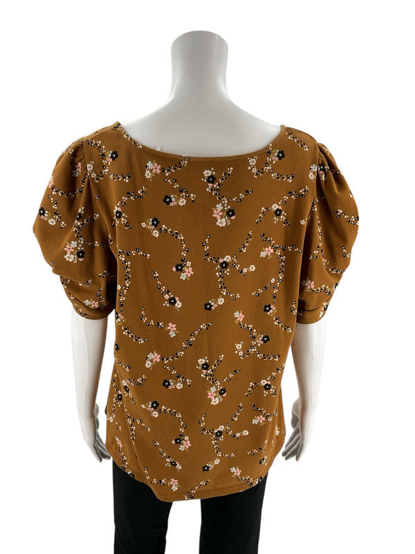 Loft Taupe Floral Pre-Owned Ladies Top - Size XL