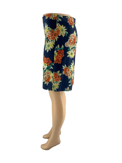 Ann Taylor navy/yellow/orange Skirt Navy/Yellow/Orange Floral Pre-Owned Ladies Skirt - Size 4 - Size 4