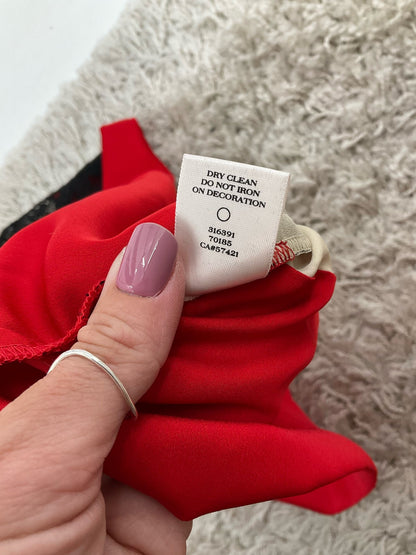 Sleeveless Ann Taylor black lace top with colorblock and embellished overlay, size 6, displayed on a neutral background.