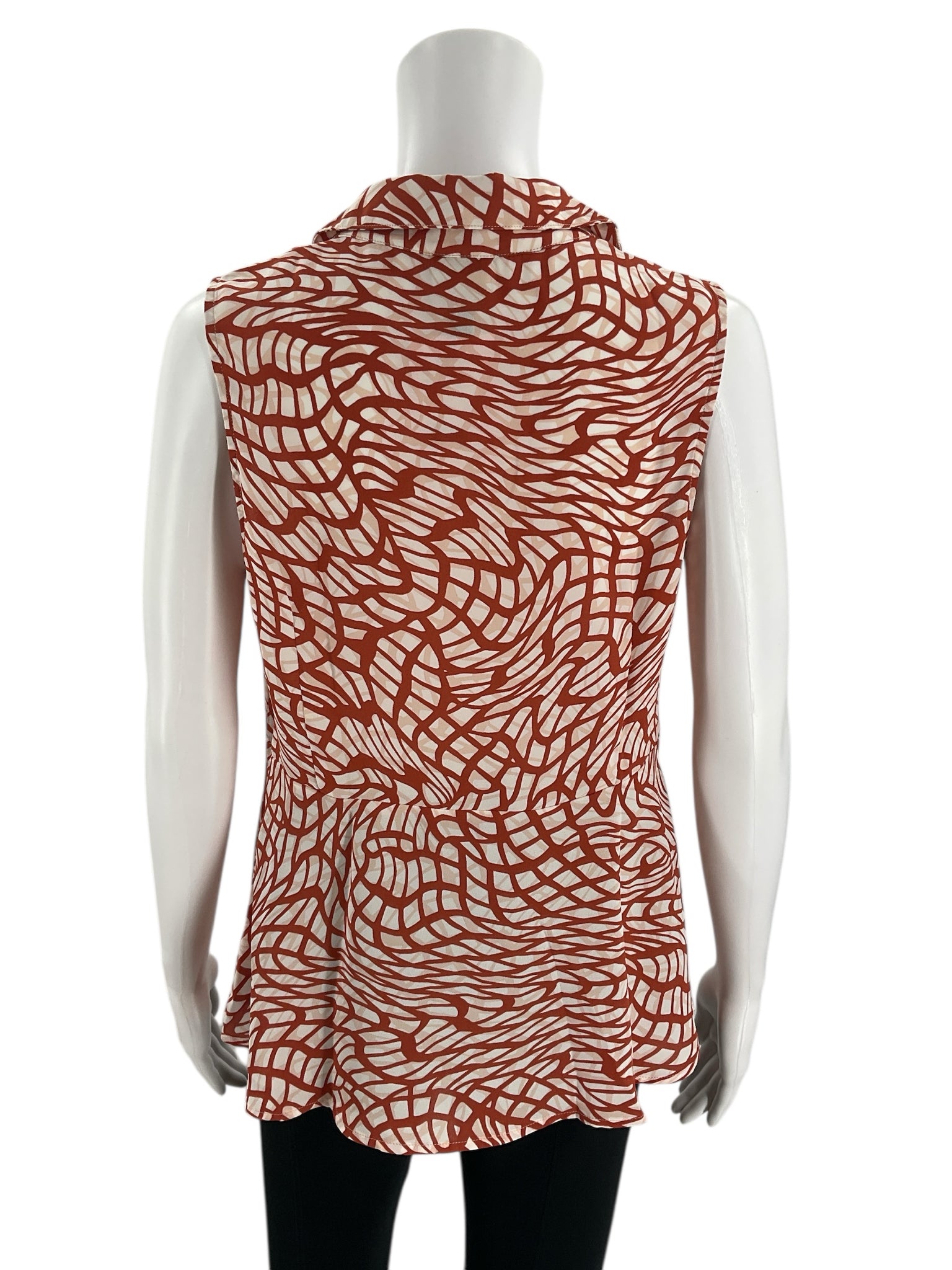 Cabi White/Orange Print Pre-Owned Ladies Top - Size Small - Margaret’s Fine Consignment