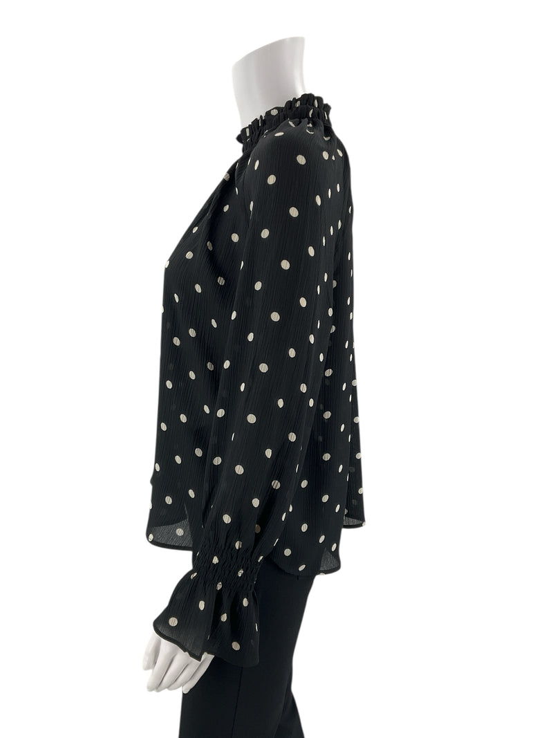 Loft Black/White Polka Dot Pre-Owned Ladies Top - Size Medium Petite