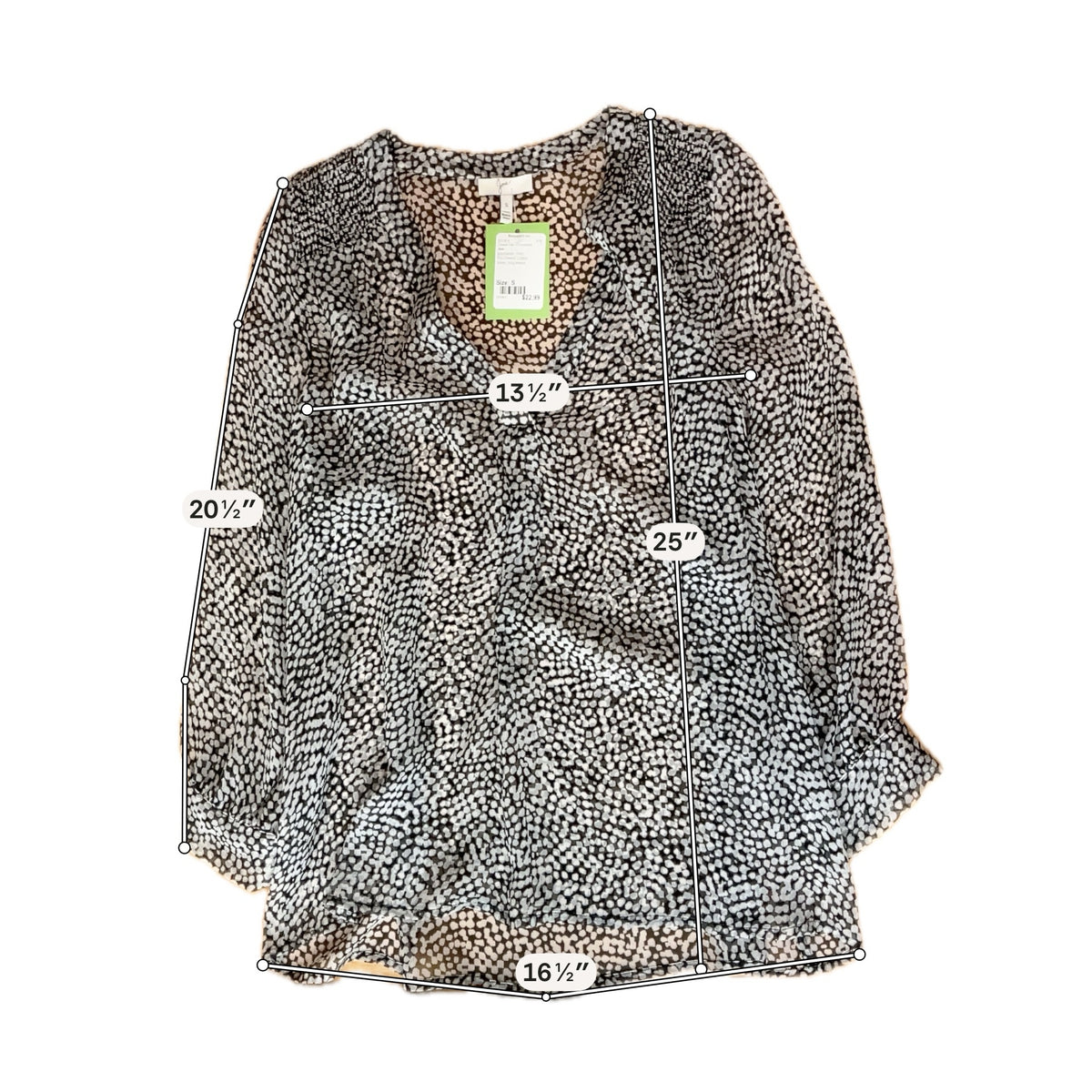 Joie Aruna Pebble Print 100% Silk Blouse Black White Sheer Top Size Small - ONLINE ONLY