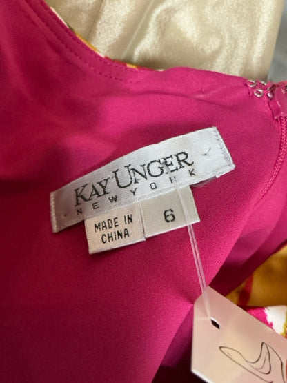 Kay Unger New York Silk Blend Floral V-Neck Sheath Dress Size 6