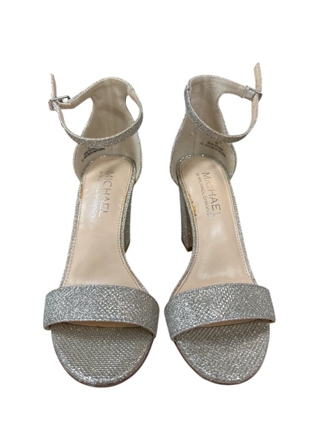 MICHAEL Michael Kors Simone Gold Glitter Ankle Strap Block Heel Sandals Size 5.5