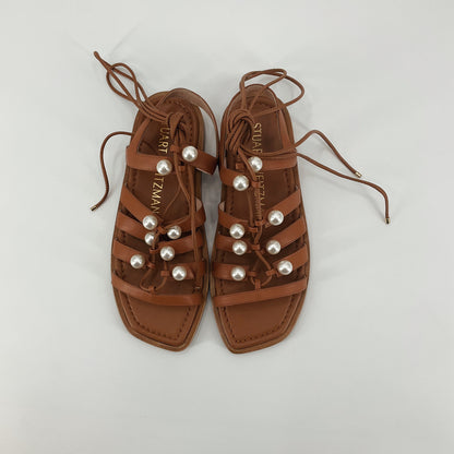 Stuart Weitzman Goldie Pearl Lace-Up Gladiator Sandals Tan Leather Size 6.5 NWT - ONLINE ONLY