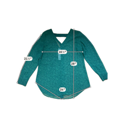 cabi Whistle Blouse Emerald Paisley V-Neck Sheer Top Green Navy Size Medium